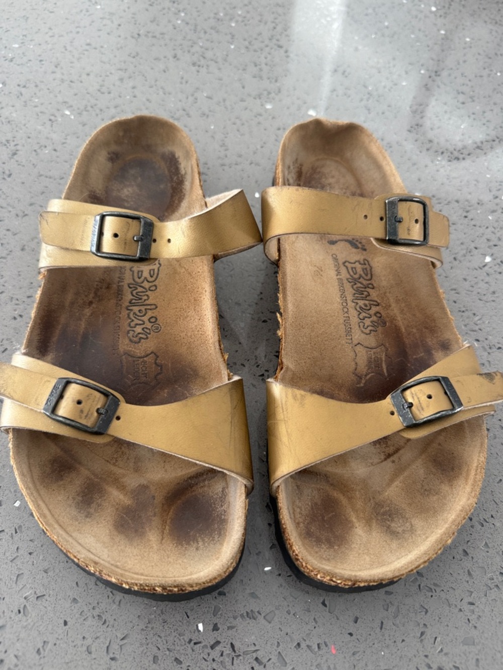 Birkenstock Metallic Gold Double-Strap Buckle Sandals